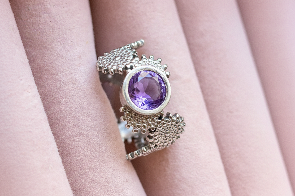 Bague améthyste — fond rose poudré v2