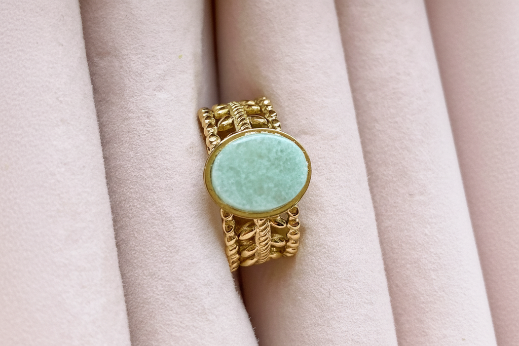Bague amazonite — fond rose poudré v2