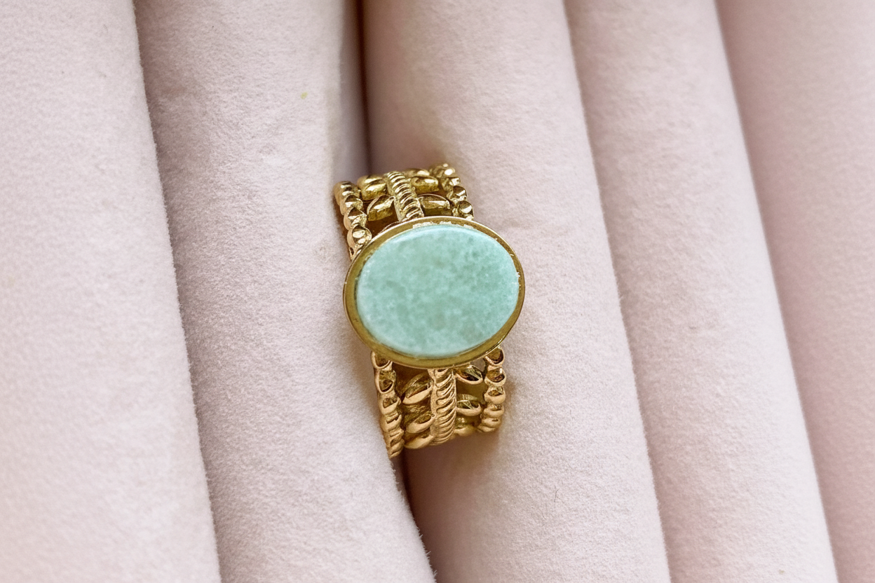 Bague amazonite — fond rose poudré v2