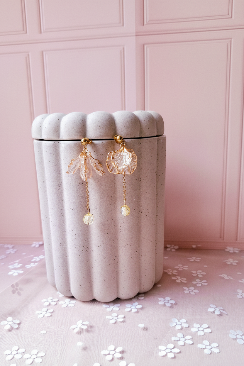 Boucles coquillage doré cristal transparent