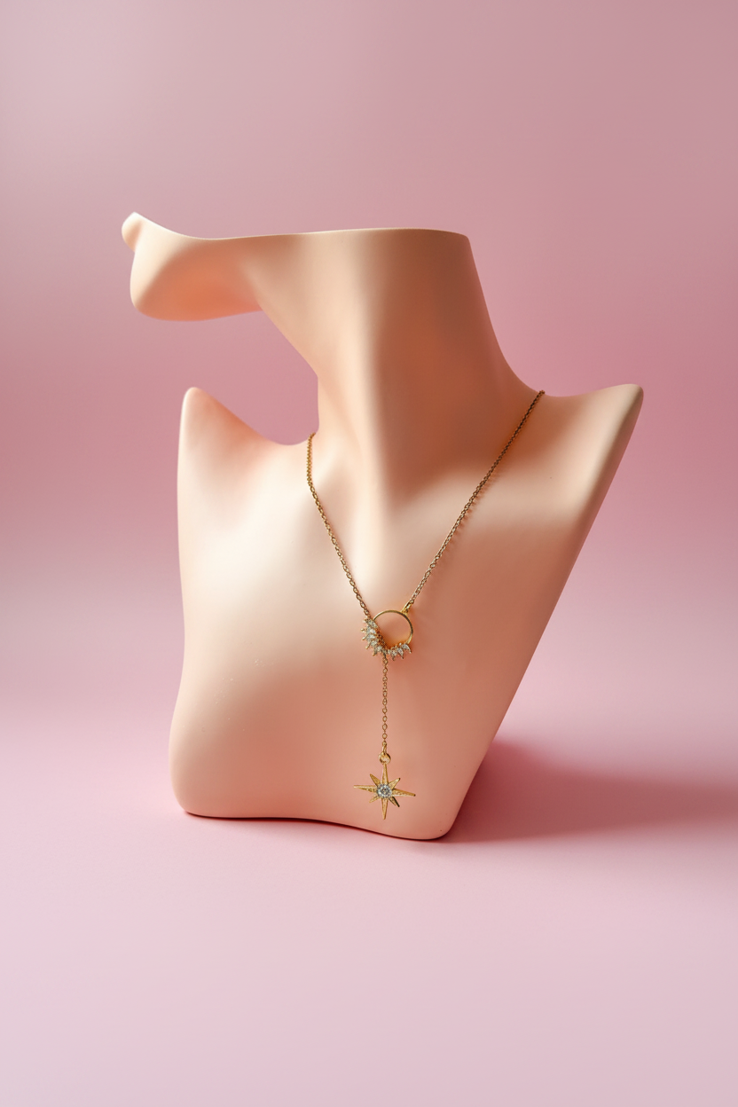 Collier étoile fond rose uni